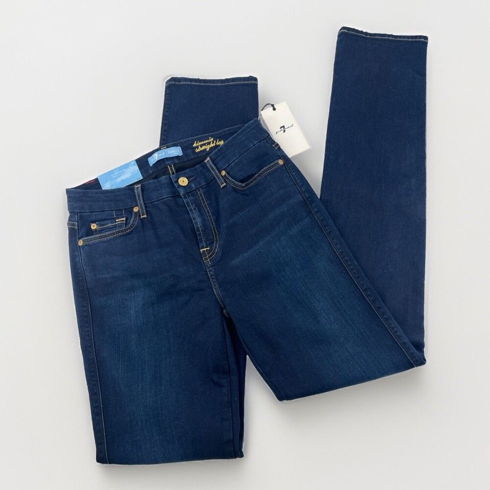 7 for all mankind Kimmie Straight Leg Mid Rise Dark Wash Jeans 28 NEW 7famk